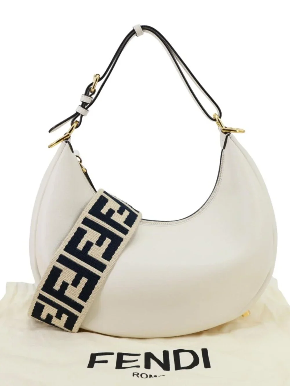 Fendi graphy Small Leather Hobo Bag Off White